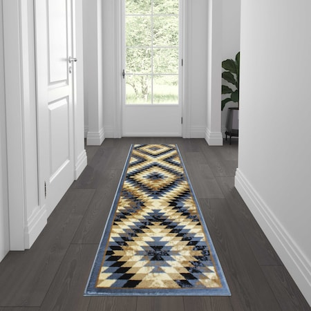 Blue 2' X 7' Diamond Patterned Area Rug